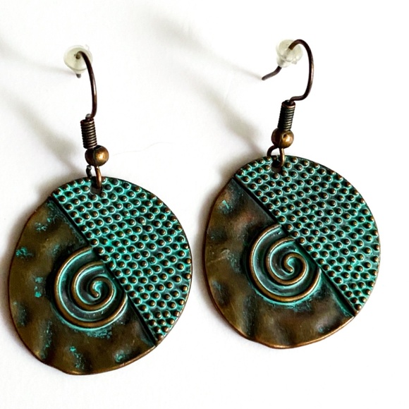Vintage Copper Green Patina Bohemian Style Earrings - Picture 2 of 3